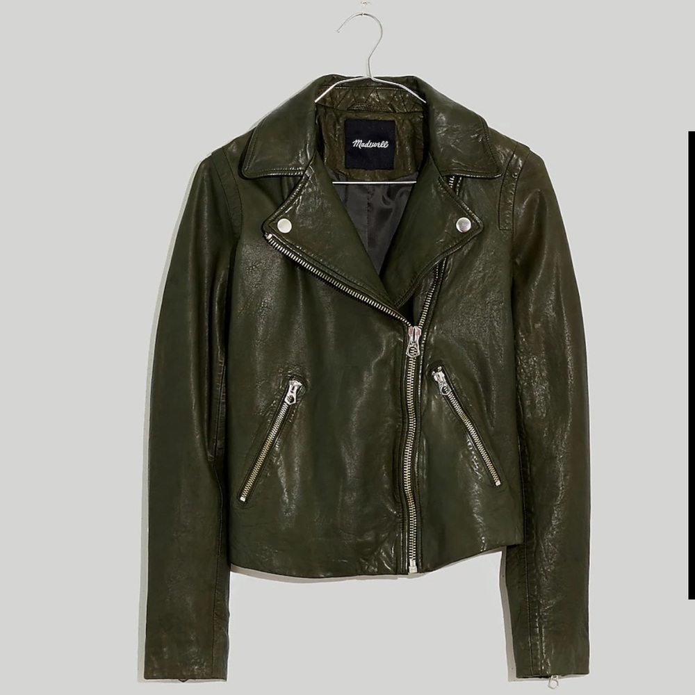 Madewell Washed Leather Motorcycle Jacket Dark Forest S - Picture 2 of 8